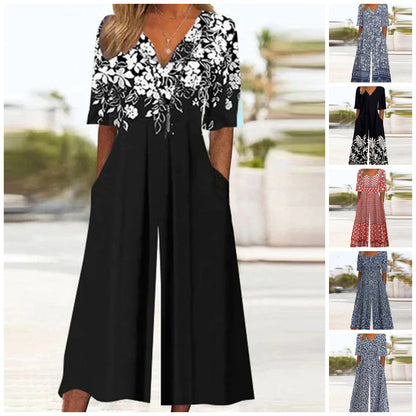 💥Last Day Special Sale 49% OFF💃Floral Print Half Sleeve Jumpsuit