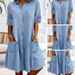 🔥2025 HOT SALE 50% OFF🔥Women's Half Sleeve V-neck Solid Color Lace Buttons Pockets Midi Dress