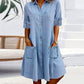 🔥2025 HOT SALE 50% OFF🔥Women's Half Sleeve V-neck Solid Color Lace Buttons Pockets Midi Dress