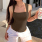 🔥2024  Summer Sale 49% OFF 🔥Sexy Ribbed Strappy Square Neck Sleeveless Tummy Control Tank Tops Bodysuits🩱