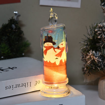 🌲 Early Christmas Sale🎁Christmas Themed Transparent Led Candle With Base, Featuring Santa Claus, Snowman, And Christmas Decals