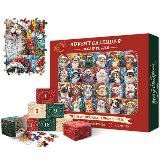 ✨Last day sale 49% OFF😺Happy Christmas Cats Advent Calendar Jigsaw Puzzle 1000 Pieces