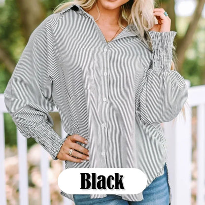 🔥Last 48 hours 49% OFF🔥Women's Striped Shirt with Elastic Sleeves