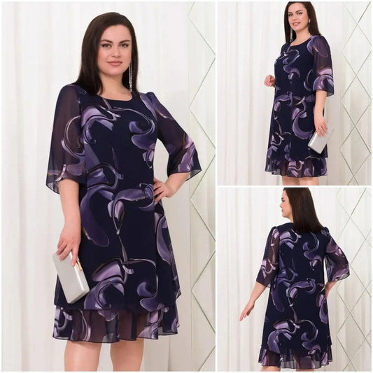 💕2025 New ruffled sleeve Elegant printed chiffon dresses.