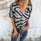 💖Limited Sale 50% OFF💖Women's V-Neck Striped Printed Casual Short-Sleeved Top