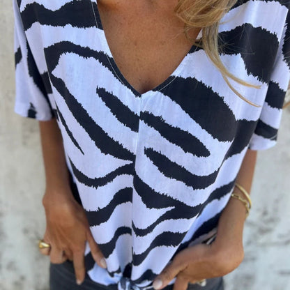 💖Limited Sale 50% OFF💖Women's V-Neck Striped Printed Casual Short-Sleeved Top