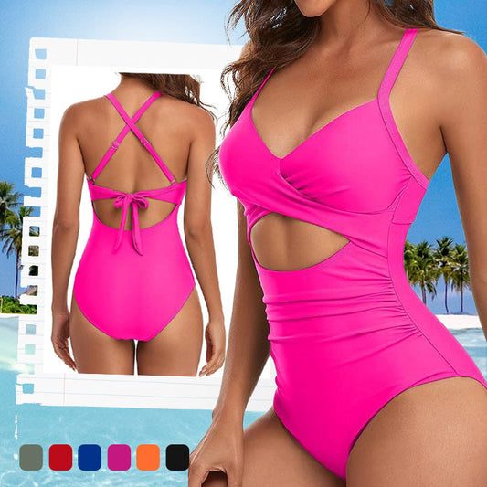 🏖️Last Day Special Sale 49% OFF🩱Women's Solid Ribbed Cutout-Front Shaping Swimsuit👙