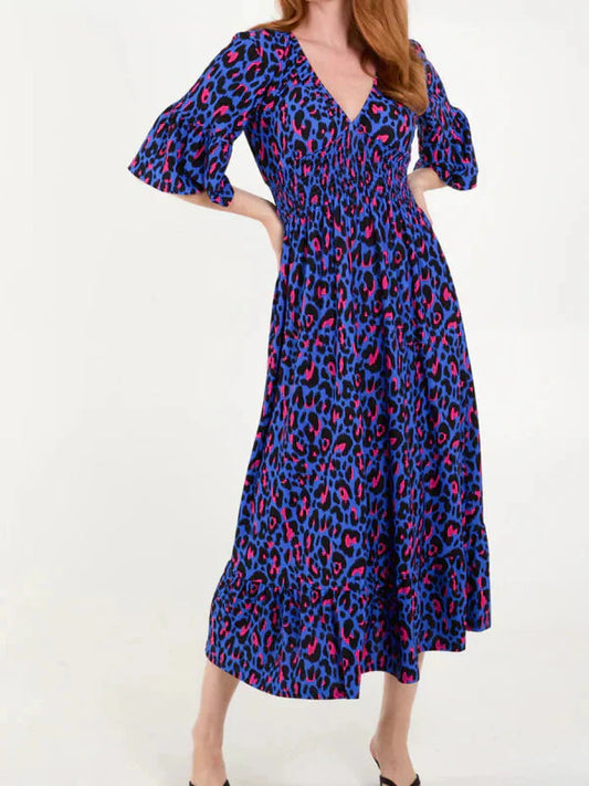 💥Hot Sales-49% OFF🔥Leopard Shirred Waist Dress
